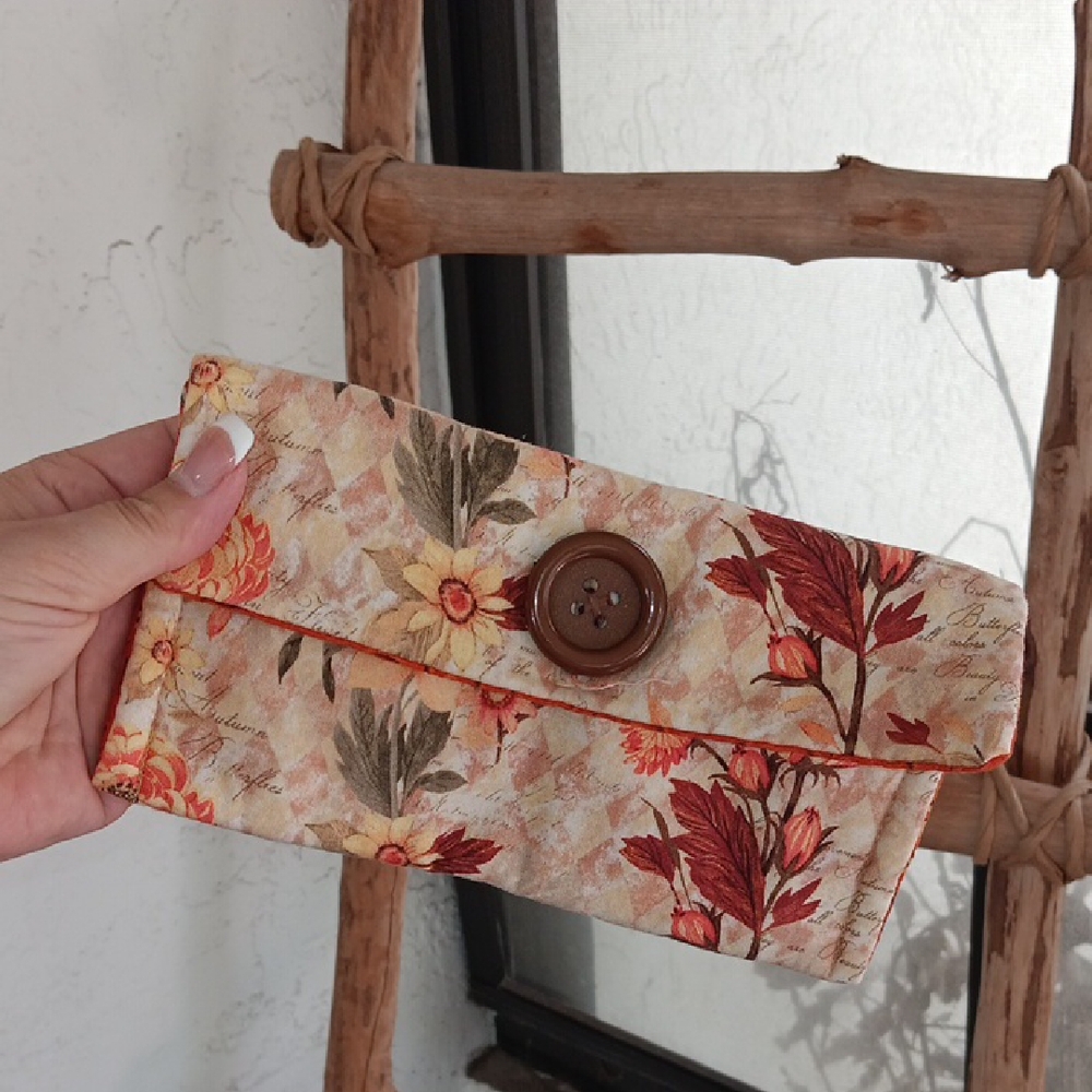 Handmade Vintage Clutch Makeup Bag Floral with A Button Closure 8X4"